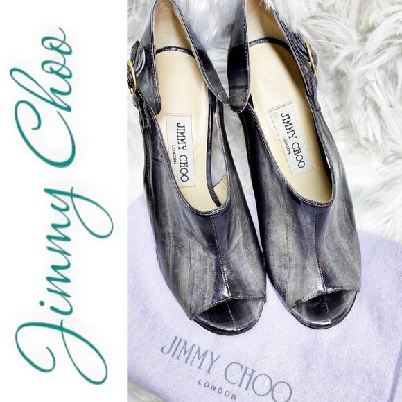 JIMMY CHOO Keira Gray Eel Skin Heeled Bootie, Size 36.5 - Picture 3 of 8